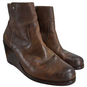 Frye Emma Wedge Brown Ankle Boots Size 10 Leather Classic Boho Distressed